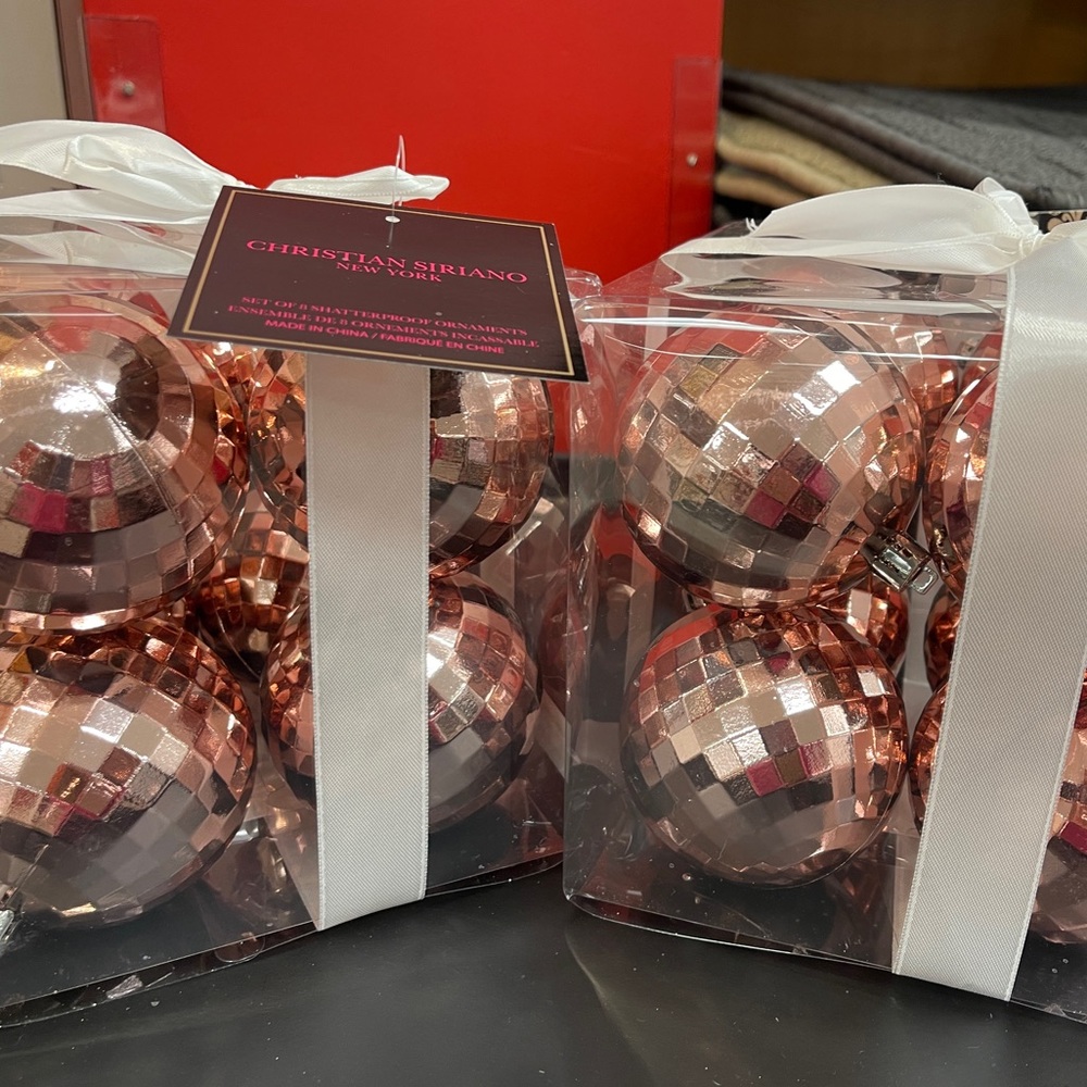 PINK Disco Mirror Ball Ornament 🩷🪩 2 sets of 8 Shatterproof, Siriano NIB